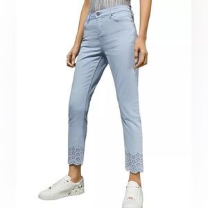 Ted Baker Nellsi Slim-Leg Embroidered-Hem Jeans in Light Blue Size 32